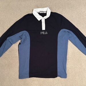 Fila Men's Retro Rugby Shirt Navy and Light Blue